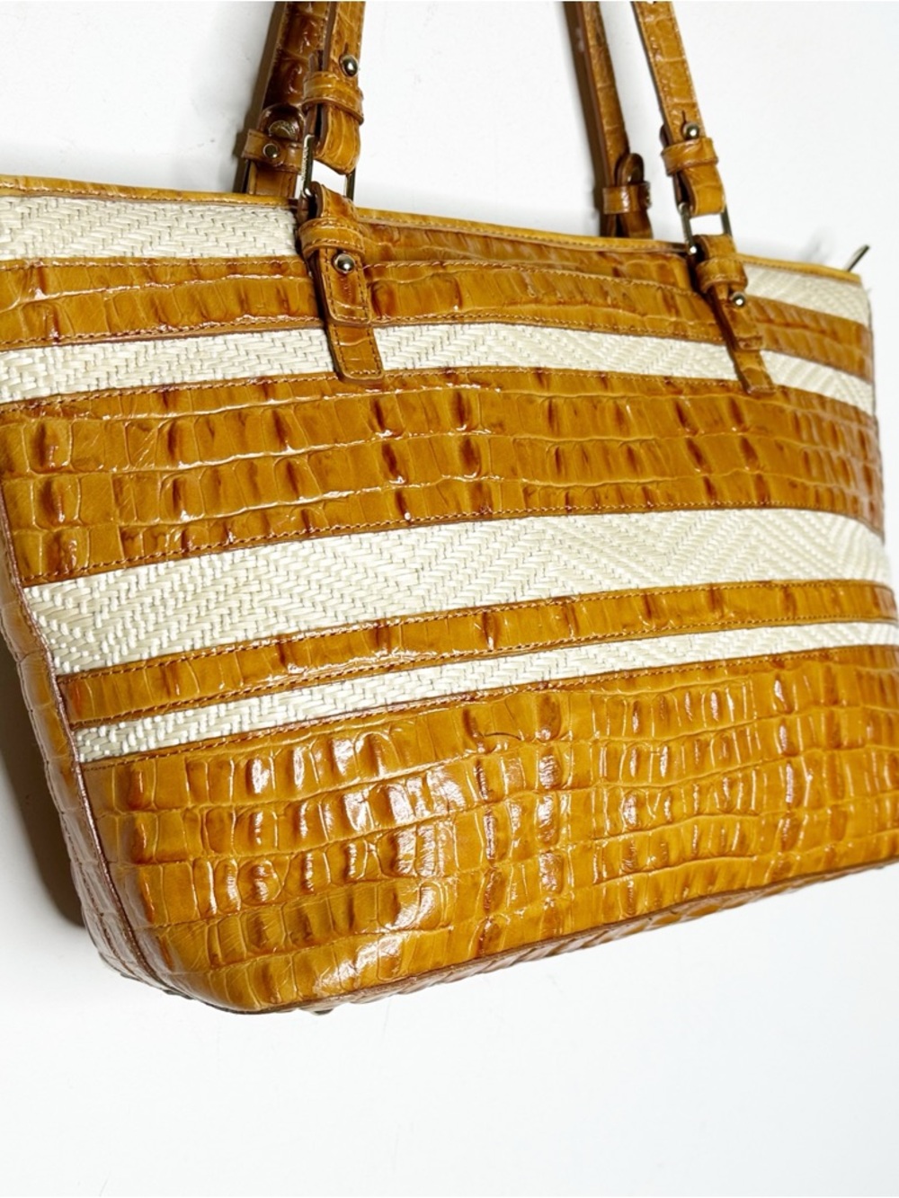 Brahmin Medium Asher Whiskey Raffia Tote - Picture 3 of 14